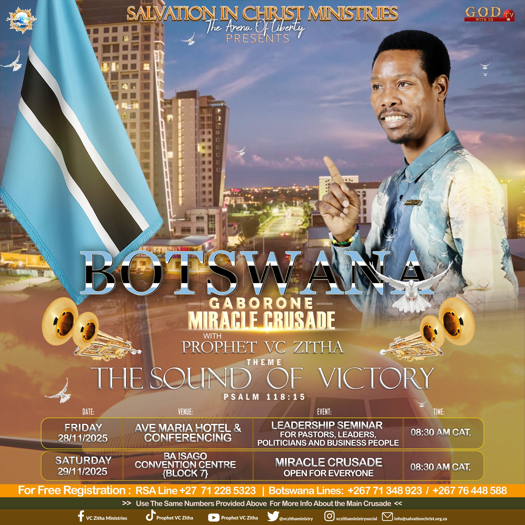 BOTSWANA MIRACLE CRUSADE WITH PROPHET VC ZITHA IN GABORONE CITY (BOTSWANA'S CAPITAL) 28-29 NOVEMBER 2025.